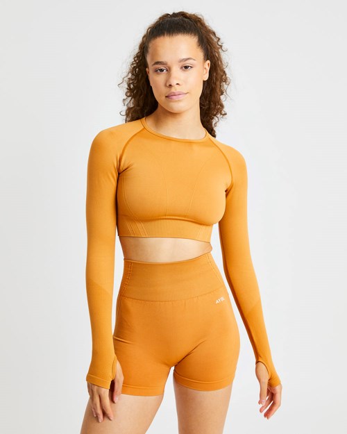 AYBL Balance V2 Seamless Long Sleeve Crop Top Naranjas | FHTPDBM-72