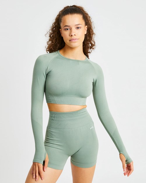 AYBL Balance V2 Seamless Long Sleeve Crop Top Verde Oliva Verdes | FZQMVGI-02