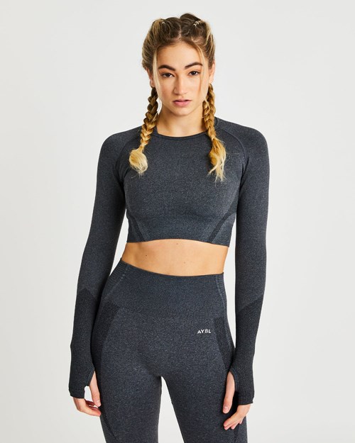 AYBL Balance V2 Seamless Long Sleeve Crop Top Negros | KJFZRBL-59