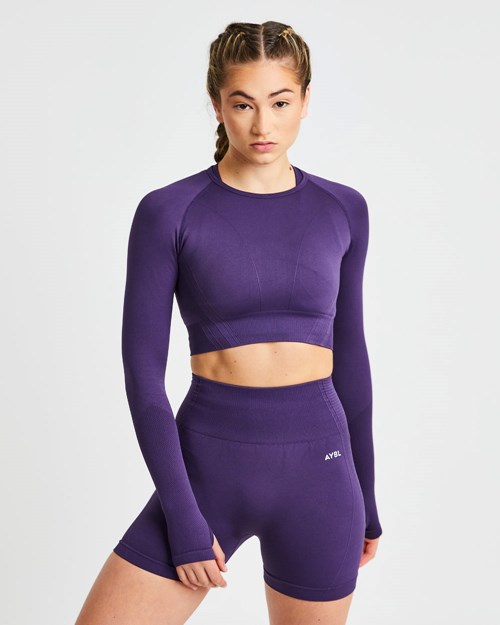 AYBL Balance V2 Seamless Long Sleeve Crop Top Morados | NSUVFIE-86