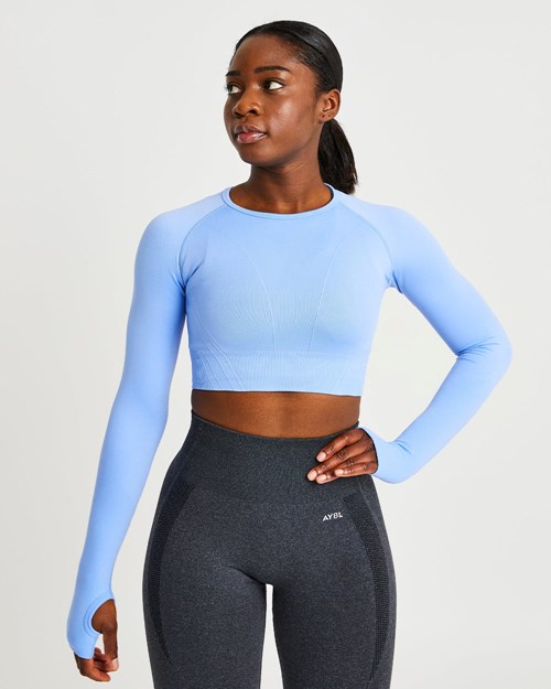 AYBL Balance V2 Seamless Long Sleeve Crop Top Azules | UKQNHAX-05