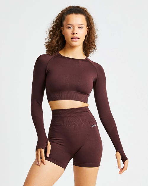 AYBL Balance V2 Seamless Long Sleeve Crop Top Chocolate Marrom | UOKNXFI-17