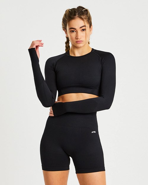 AYBL Balance V2 Seamless Long Sleeve Crop Top Negros | VCYWQOT-42