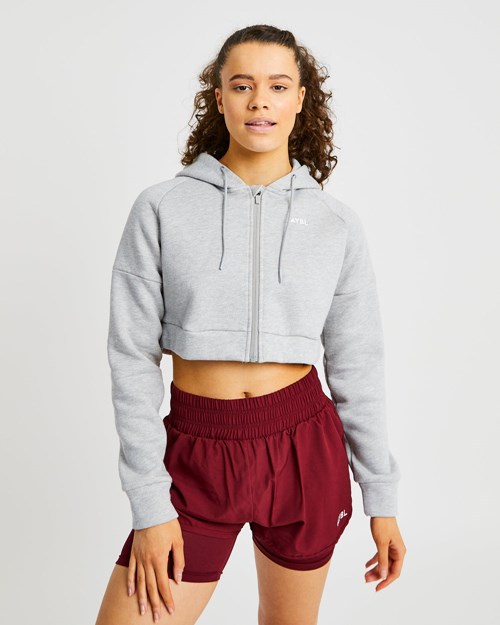 AYBL Beyond Crop Zip Hoodie Grises | HGTKUAE-73