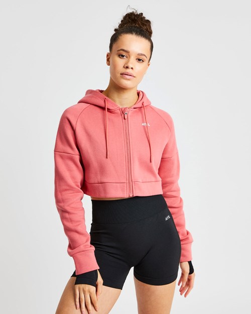 AYBL Beyond Crop Zip Hoodie Rojos | DHYWGJU-47