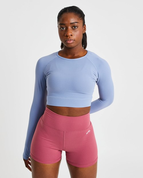 AYBL Core Long Sleeve Crop Top Azules | KHCFUBA-68
