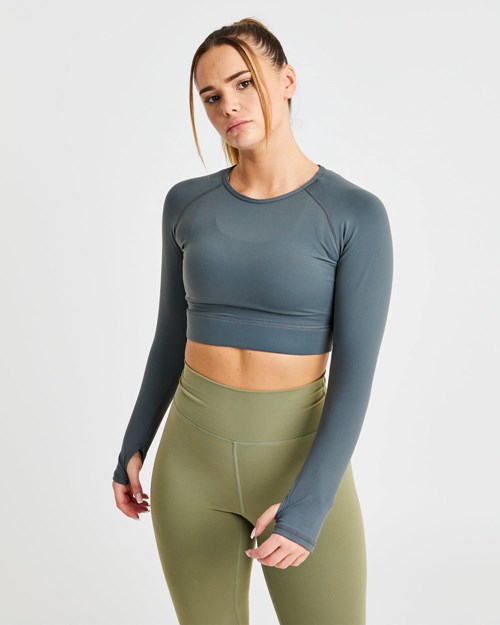 AYBL Core Long Sleeve Crop Top Grises | VHOGNRP-42