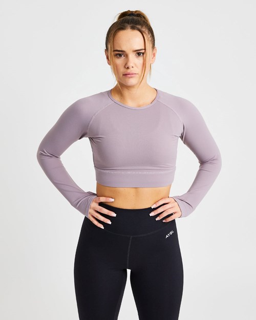 AYBL Core Long Sleeve Crop Top Lavanda | XPZLJIW-16