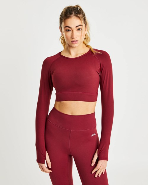 AYBL Core Long Sleeve Crop Top Mauve Wine | LWJQHMR-26