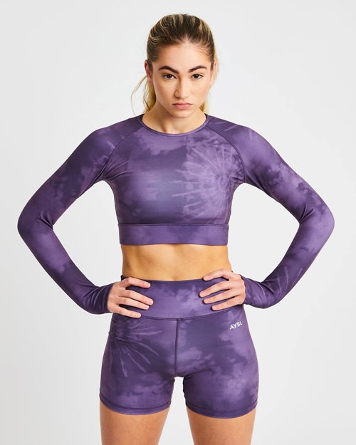 AYBL Core Long Sleeve Crop Top Morados | ZRVSGWT-74