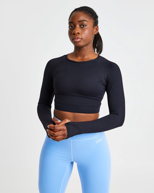 AYBL Core Long Sleeve Crop Top Negros | SWPZUKA-74