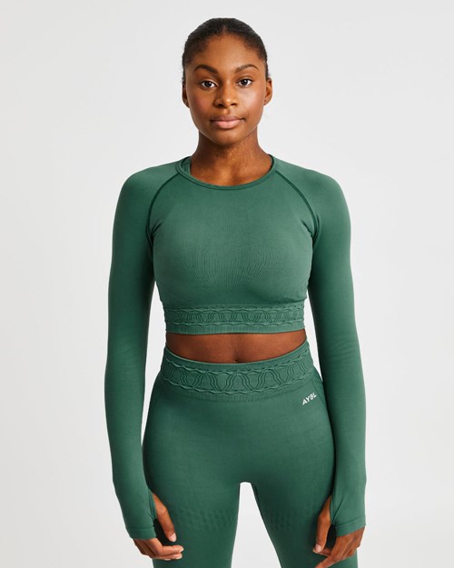 AYBL Elevate Seamless Long Sleeve Crop Top Verdes | QVFTHYX-20
