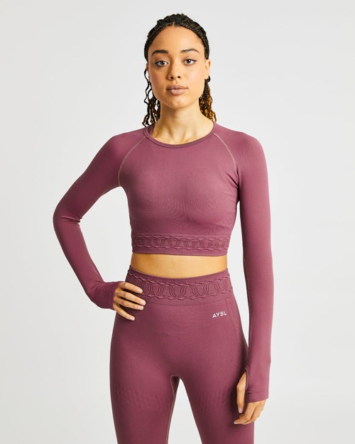 AYBL Elevate Seamless Long Sleeve Crop Top Rosas | YNWVTPC-04