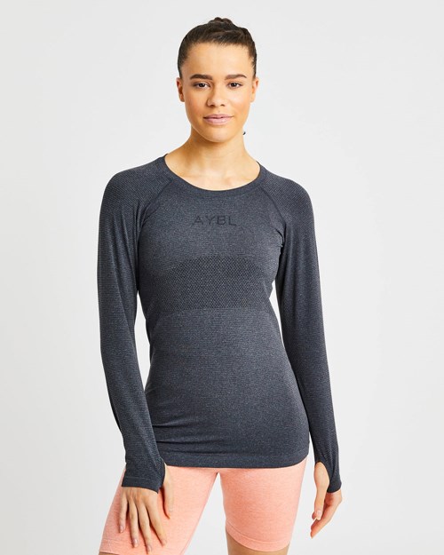 AYBL Embrace Seamless Long Sleeve T Shirt Negros | ZDTQMCI-36