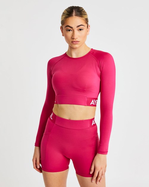 AYBL Entrenamiento Long Sleeve Crop Top Raspberry | HAXFCBK-91