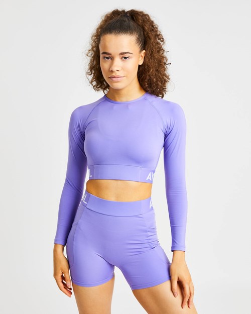 AYBL Entrenamiento Long Sleeve Crop Top Morados | LFABYIN-63