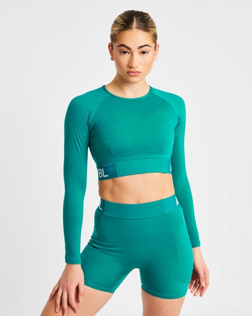 AYBL Entrenamiento Long Sleeve Crop Top Teal | NVOFCHG-87