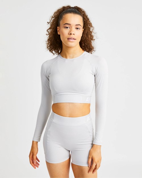 AYBL Entrenamiento Long Sleeve Crop Top Beige | SDGVOPW-92