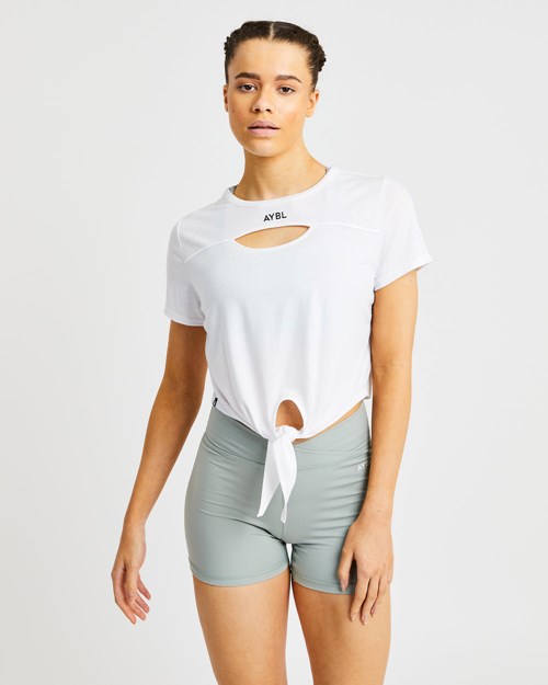 AYBL Essence Tie Front T Shirt Blancos | QIRWUOS-32