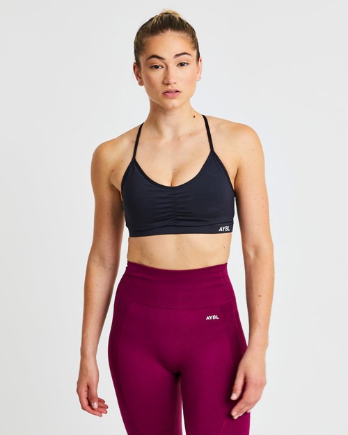 AYBL Essential Ruched Sports Bra Negros | OMWTRKC-01