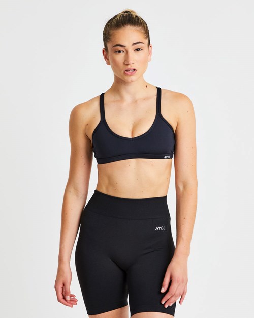 AYBL Essential Tiras Sports Bra Negros | QKVNLFR-15