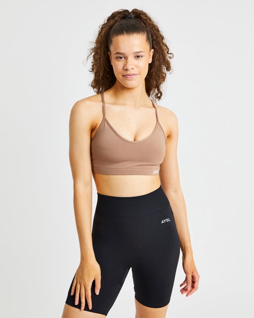 AYBL Essential V Neck Sports Bra Marrom | LUMOEGI-06