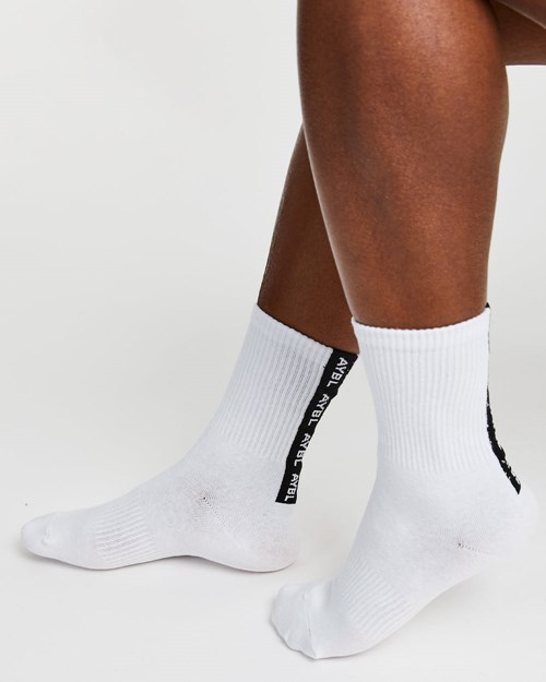 AYBL Everyday Back Stripe Crew Socks (3 Pack) Blancos | BRCXAKI-71