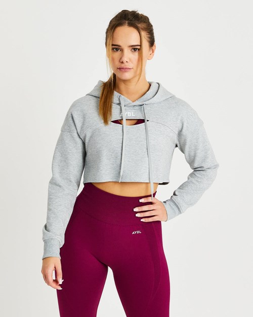 AYBL Everyday Cutout Crop Hoodie Grises | PMXEYJT-47
