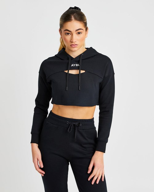 AYBL Everyday Cutout Crop Hoodie Negros | CEUOYMI-43