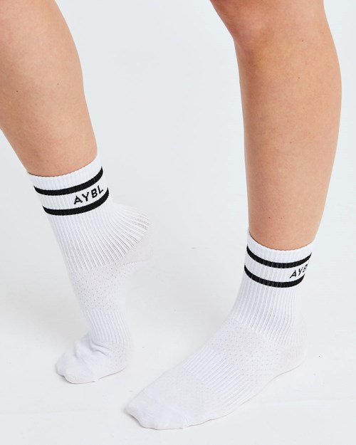 AYBL Everyday Double Stripe Crew Socks (3 Pack) Blancos | DYBQRLE-07