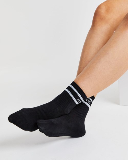 AYBL Everyday Double Stripe Crew Socks (3 Pack) Negros | LDHAVCS-58