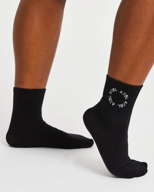 AYBL Everyday Embroidered Crew Socks (3 Pack) Negros | SQEYGVH-40