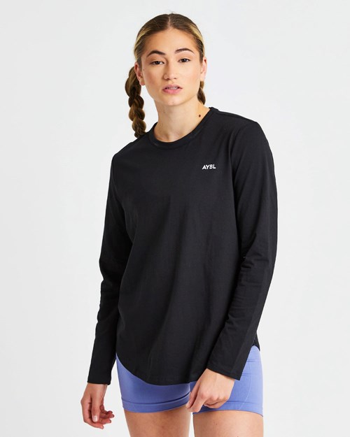 AYBL Everyday Oversized Long Sleeve T Shirt Negros | HIJEVTZ-16