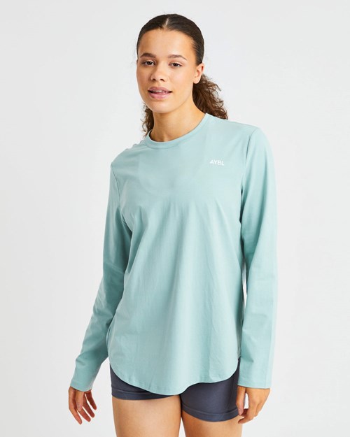 AYBL Everyday Oversized Long Sleeve T Shirt Soft Sage | NJDBZLS-17