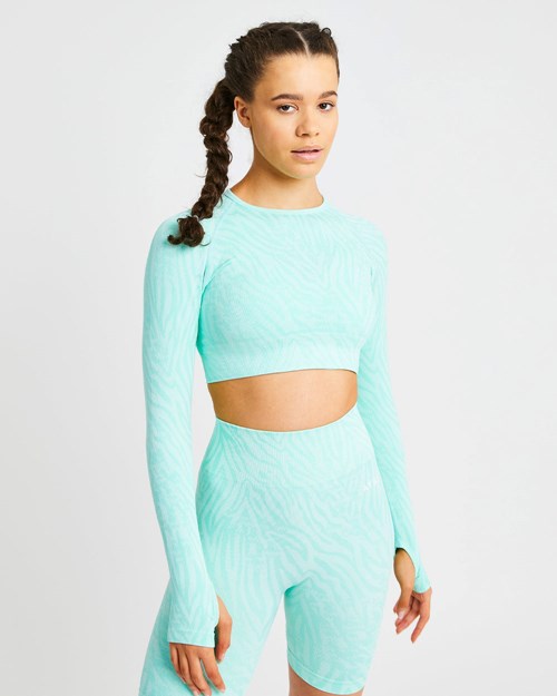 AYBL Evolve Animal Seamless Long Sleeve Crop Top Verde Menta Verdes | DJHXYVB-75