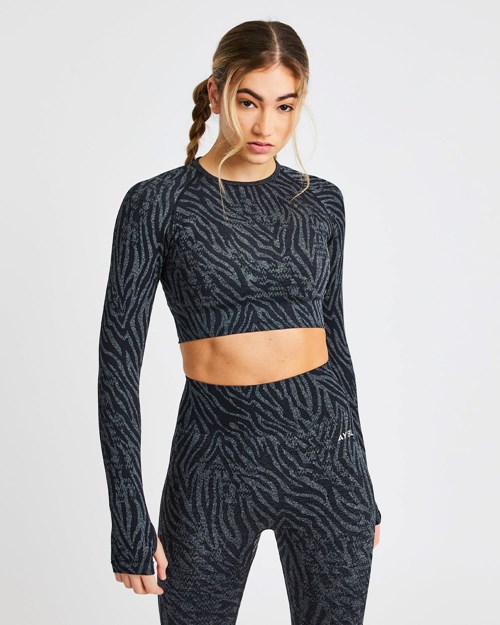 AYBL Evolve Animal Seamless Long Sleeve Crop Top Negros | EAOMDWK-62