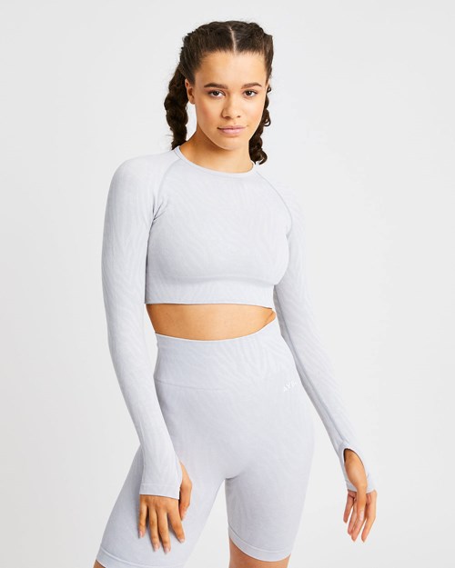 AYBL Evolve Animal Seamless Long Sleeve Crop Top Grises Claro | NZRMODG-83