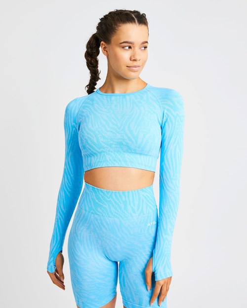 AYBL Evolve Animal Seamless Long Sleeve Crop Top Azules | XJFUAYK-03