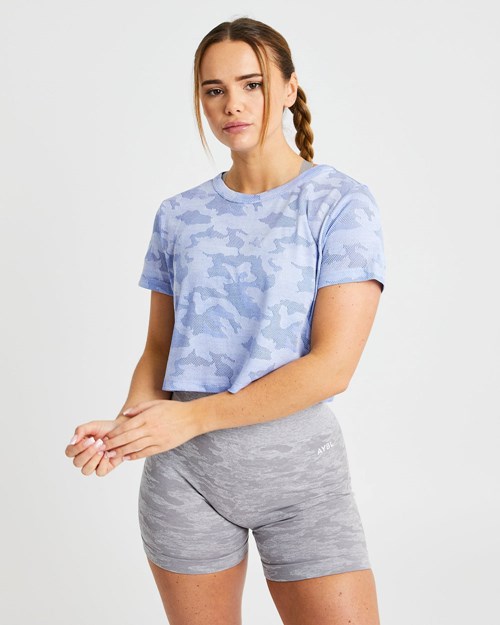 AYBL Evolve Camo Crop T Shirt Azules | YIBDNKX-36