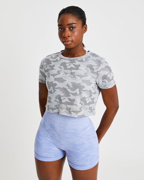 AYBL Evolve Camo Crop T Shirt Grises | TFXMRUO-04