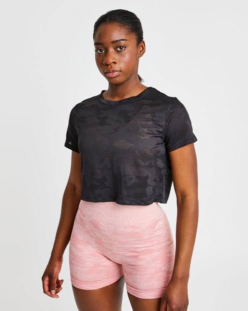 AYBL Evolve Camo Crop T Shirt Negros | BZEWDAX-27