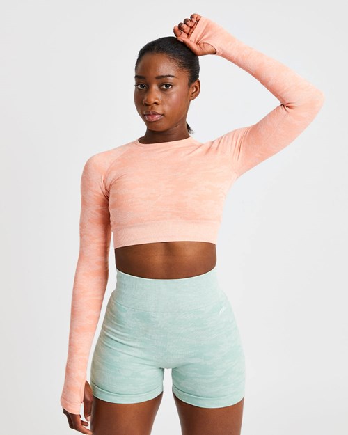 AYBL Evolve Camo Seamless Long Sleeve Crop Top Peach | TFHSRPX-12
