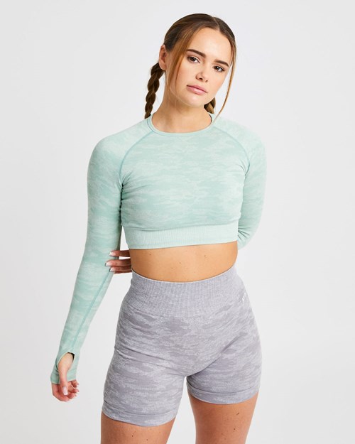 AYBL Evolve Camo Seamless Long Sleeve Crop Top Verdes | TXJYSDF-56