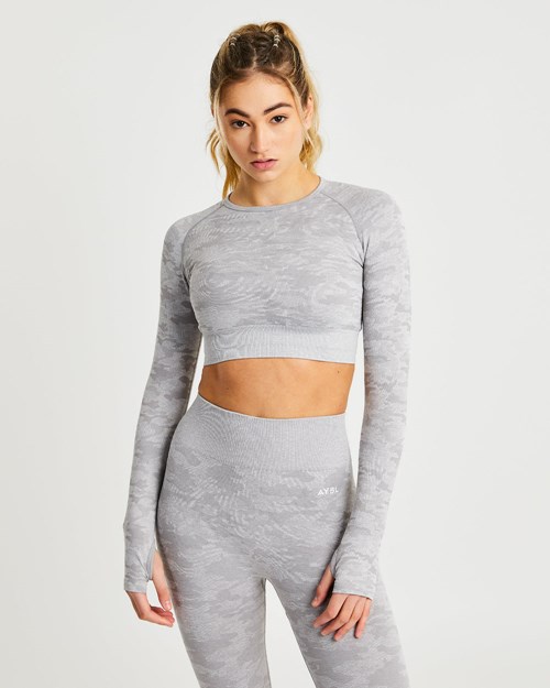 AYBL Evolve Camo Seamless Long Sleeve Crop Top Grises | YMPFVJU-04