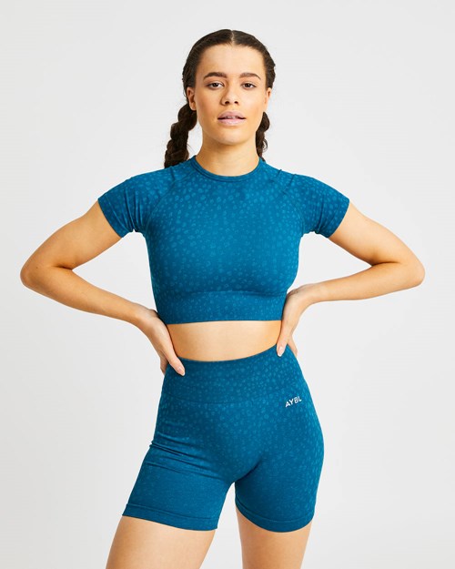 AYBL Evolve Speckle Seamless Crop Top Teal | SNZBJTH-09