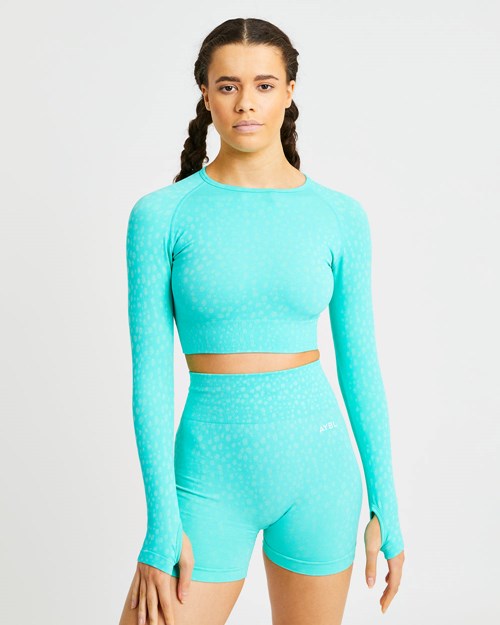 AYBL Evolve Speckle Seamless Long Sleeve Crop Top Verdes | DSOWUEY-32