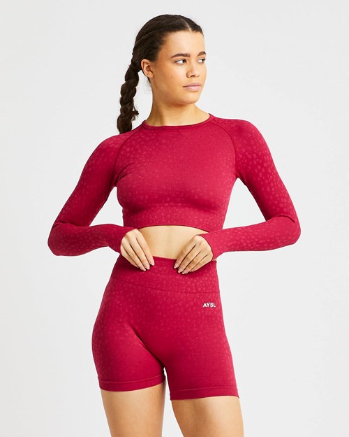 AYBL Evolve Speckle Seamless Long Sleeve Crop Top Raspberry | FKMHNOQ-69