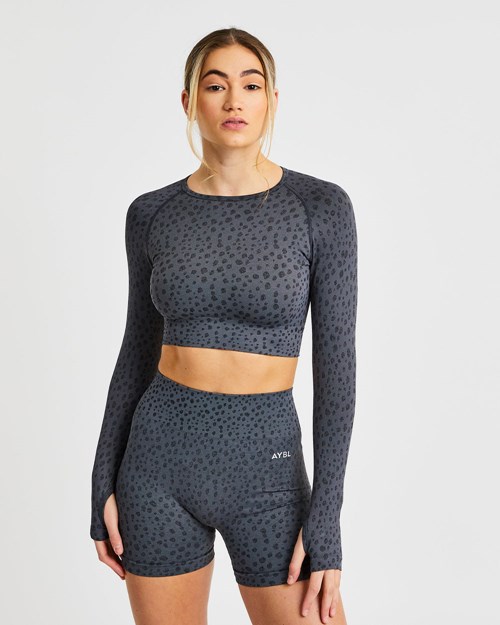 AYBL Evolve Speckle Seamless Long Sleeve Crop Top Charcoal | HECLYKB-84