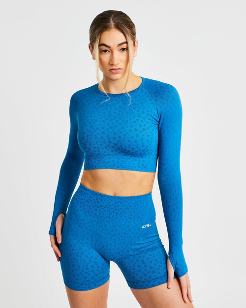 AYBL Evolve Speckle Seamless Long Sleeve Crop Top Azules | IOKRBTL-25