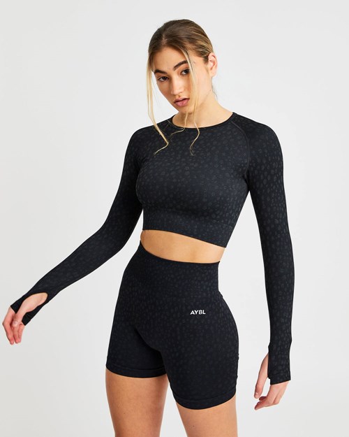 AYBL Evolve Speckle Seamless Long Sleeve Crop Top Negros | NDZSYUA-70